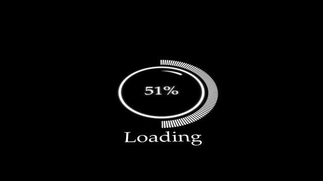 Abstract circular loading animation featuring a progress indicator and rotating bar for download, upload and connection process on a black background. 4K motion graphics.