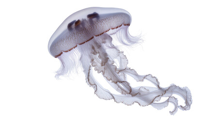 Translucent jellyfish with dark brown spots and delicate tentacles, isolated on transparent background © Daniel