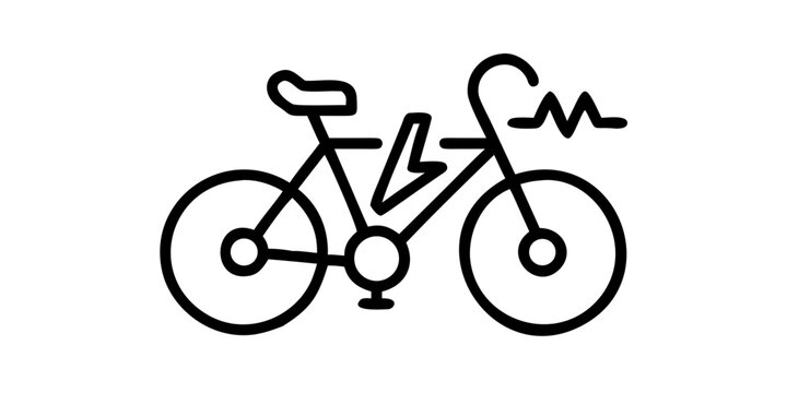 Electric bicycle icon with power symbol line art, vector
