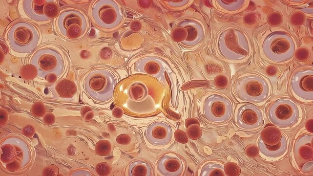 Inside body tissue,
cells functioning normally
