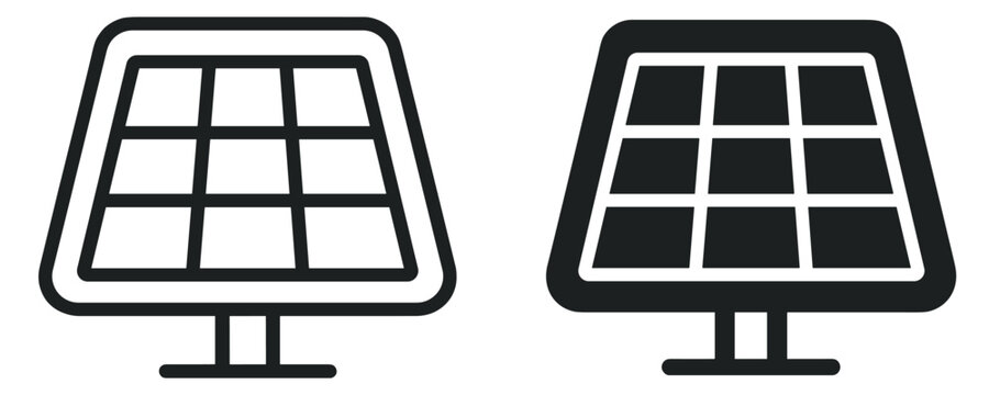 solar panel icon set with thin line and solid styles renewable energy technology symbols on transparent background