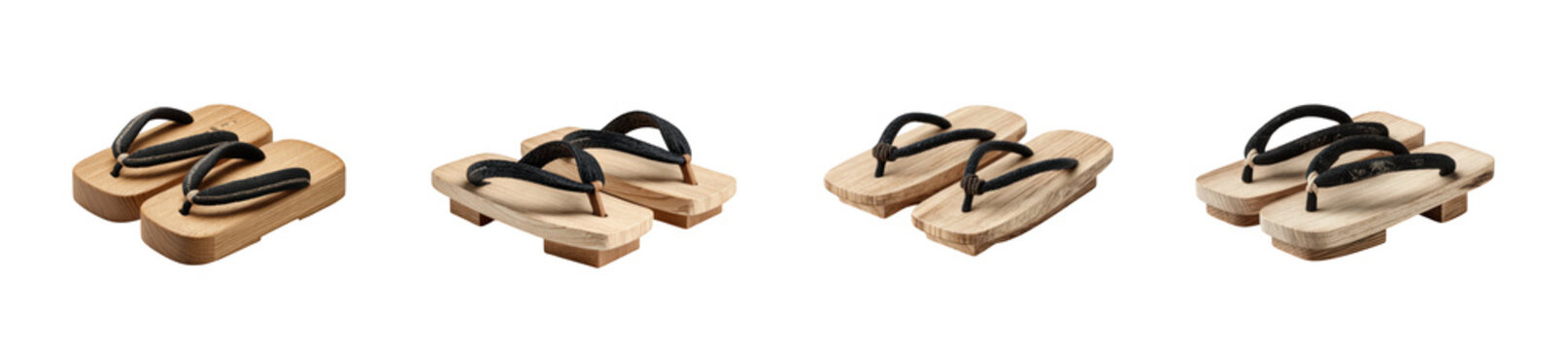 Traditional japanese wooden geta sandals in various styles isolated on transparent background
