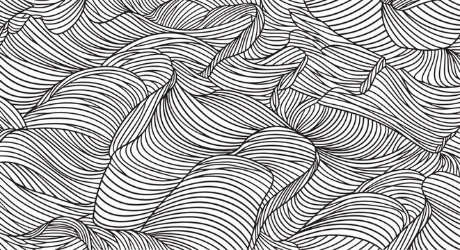 Seamless Abstract Hand-Drawn Wavy Line Pattern: Monochrome Black and White Organic Flow Vector