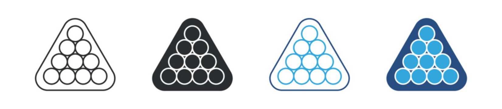Billiard balls rack icon set. triangle arrangement of pool balls. snooker and billiards game concept. vector illustration.