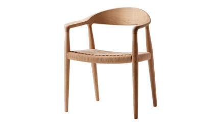 Fototapeta premium Modern wooden armchair with woven seat, isolated on transparent background
