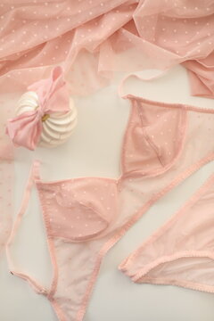 Flat lay with women romantic underwear, top view. Set of glamorous stylish sexy lace lingerie. Beauty, Shopping and fashion concept. Female bra, Lingerie advertising, flat lay top view copy space