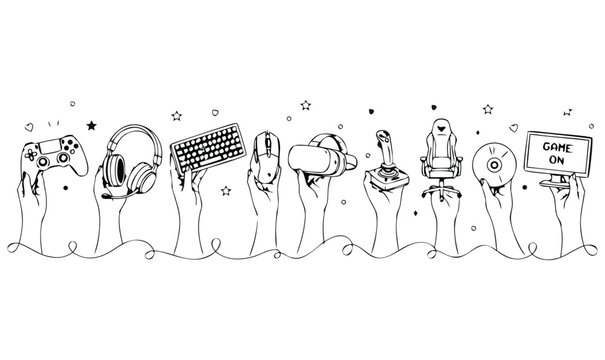 Technology Doodle Characters with Gadgets and Devices Hand Drawn Style