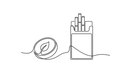 Obraz premium Mint breath freshener next to cigarettes in line art style 
