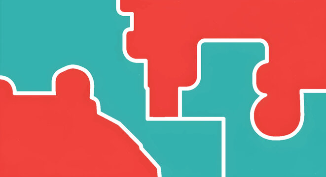 puzzle pieces in red and green colors
