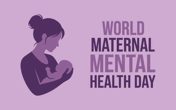 World maternal mental health day awareness illustration with mother and baby