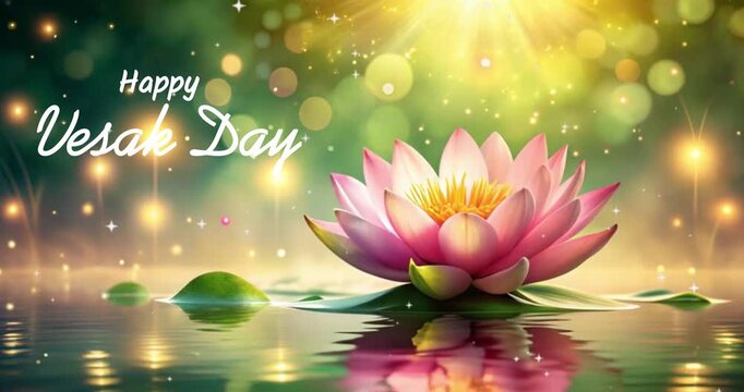 Lotus flower with "Happy Vesak Day" greeting for Vesak Day celebration