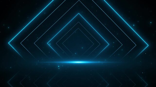 Blue neon diamond space background glowing geometric outlines, star particles, reflective light. futuristic , tech intros, cyber titles, digital transitions, abstract promos, modern motion graphics.