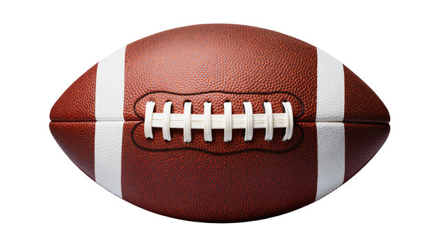 Brown leather American football with white laces and stripes, isolated on transparent background