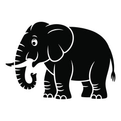 Obraz premium Black elephant side view illustration with curved tusks and detailed features silhouette high quality