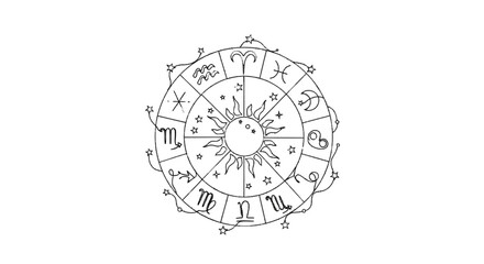 Fototapeta premium Intricate celestial zodiac wheel featuring detailed astrological symbols and planetary alignments for horoscopes and cosmic