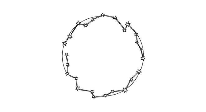 Minimalist celestial circle illustration crafted from interconnected star line art for cosmic or astronomical design projects