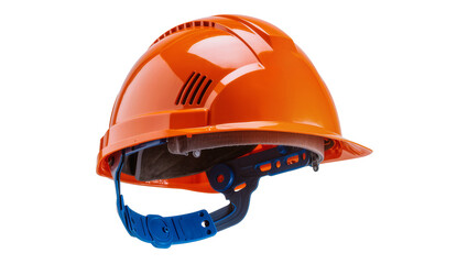 Orange hard hat with blue adjustable suspension system, isolated on transparent background © Daniel