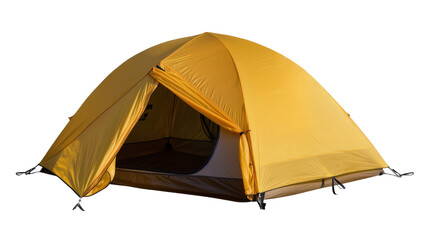Yellow dome camping tent with open entrance, isolated on transparent background © Daniel