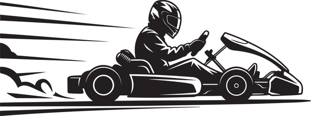 Go Kart Racer in Helmet Driving Fast. silhouette vector illustration © Misho x Mamun