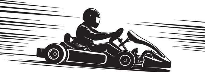 Go Kart Racer in Helmet Driving Fast. silhouette vector illustration © Misho x Mamun