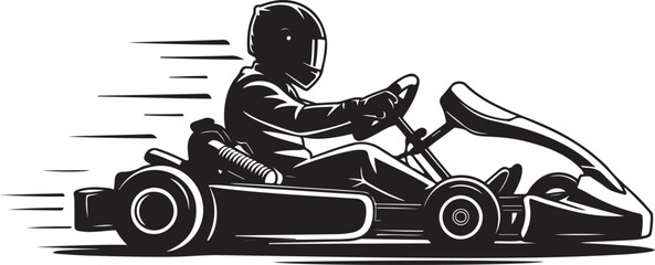 Go Kart Racer in Helmet Driving Fast. silhouette vector illustration © Misho x Mamun
