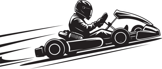 Go Kart Racer in Helmet Driving Fast. silhouette vector illustration © Misho x Mamun