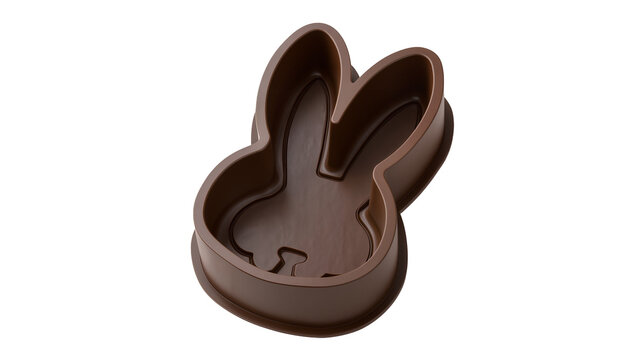 Brown plastic bunny shaped cookie cutter, isolated on transparent background