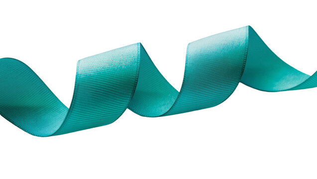 Teal grosgrain ribbon flowing in waves, isolated on transparent background