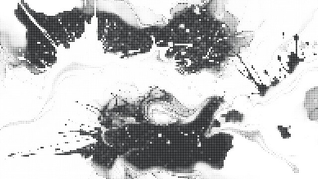 Distressed halftone ink wash texture featuring organic abstract shapes and grainy dot patterns for vintage printing effect art.