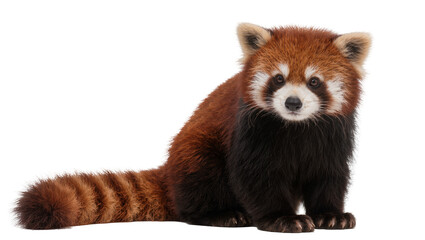 Fluffy red panda with striped tail, isolated on transparent background © Daniel