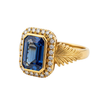 Gold ring with blue gemstone and diamond accents