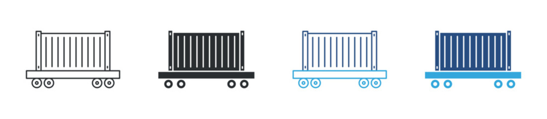 Train Cargo  icon set. freight container on railway wagon. transportation and logistics concept. vector illustration. © Icon Atelier