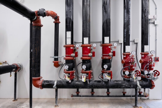 Indoor mechanical room with water pump for fire protection system