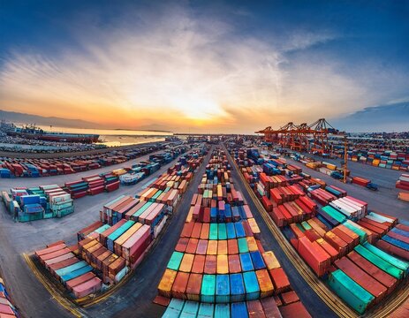 the shipping containers aerial pattern of colorful rusted industrial freight yard