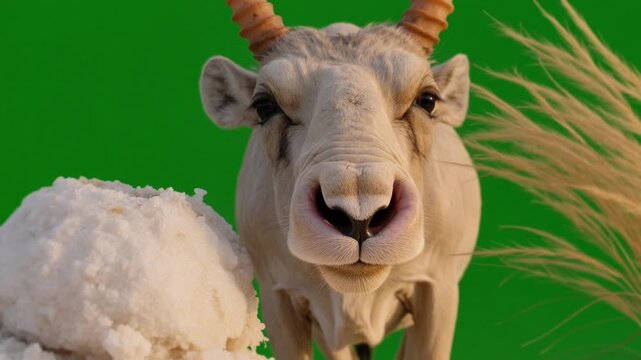 Close Up of Saiga Antelope on Green Screen. 4k Video