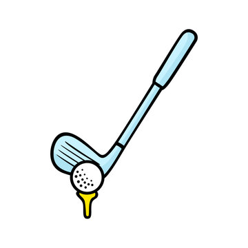illustration of a fork and spoon, golf stick and ball