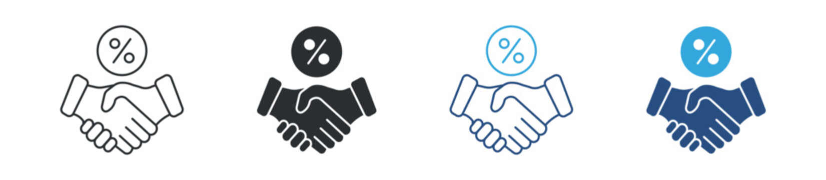 Commission  icon set.  handshake agreement with percentage symbol. business commission and partnership concept. vector illustration.