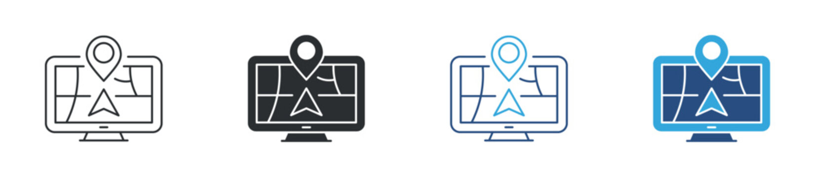 Navigation map icon set. GPS location pin on screen map. direction and route planning concept. vector illustration.