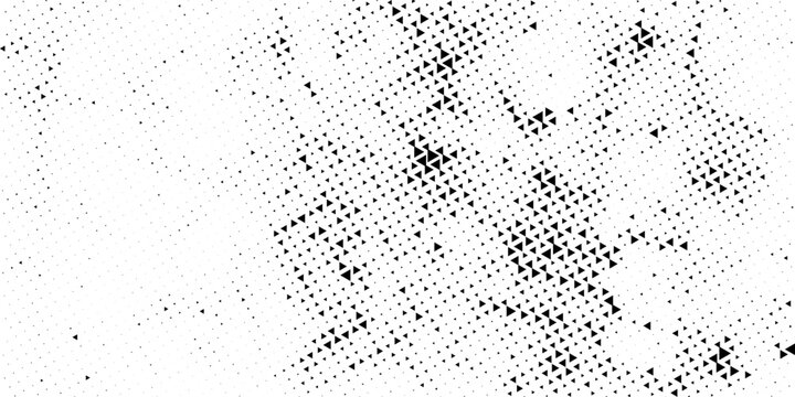 Abstract triangular mosaic pattern forming dense geometric texture with scattered small shapes on white background modern minimal design
