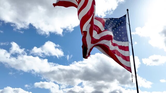 United States Flag Waving Against Clouds with Cinematic Orbit