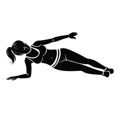 Fototapeta premium Woman doing side plank exercise with focus on core strength and balance. Side plank workout includes maintaining stability and engaging abdominal muscles.