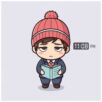 Sad cartoon boy in business suit.