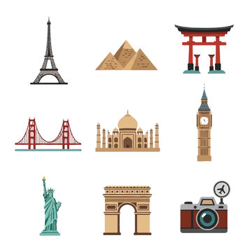 Famous Landmarks and Travel Icons.