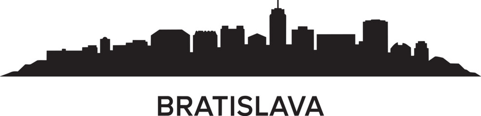Fototapeta premium Bratislava skyline silhouette illustration with text below modern cityscape architecture with urban