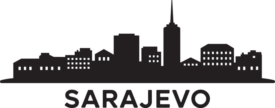 Sarajevo skyline vector illustration cityscape silhouette modern buildings with spire with city view