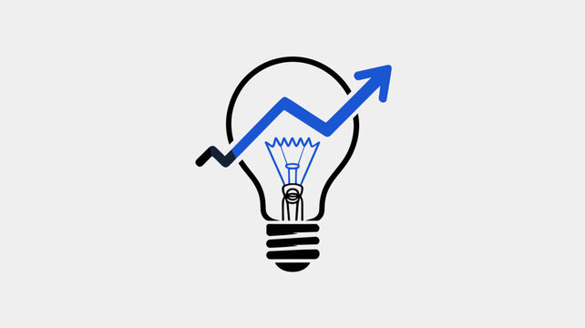 Minimalist lightbulb with blue filament and arrow &ndash; Ideal for innovation consulting, creative agencies, or brainstorming tools.