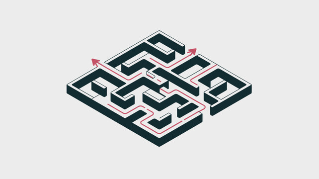 Red pathfinding arrow in charcoal maze &ndash; Great for analytical services, finding clarity, or project management tools.