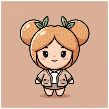 Cartoon girl with peach hair buns.