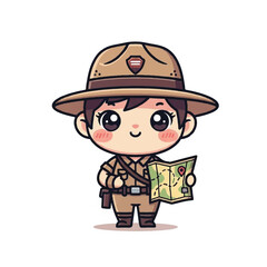 Obraz premium Cartoon boy wearing safari outfit.