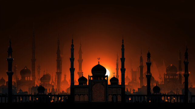 Silhouette mosque background at night